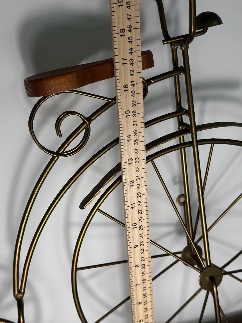 Vintage Penny Farthing High Wheel Bicycle Metal Wall Decor Wood Seat